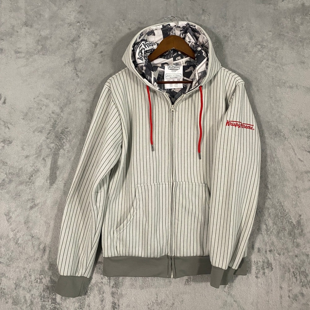 Krispy Kreme Hoodie Sz M Green Pinstripe Zip Up Hot Now Original Glazed Novelty